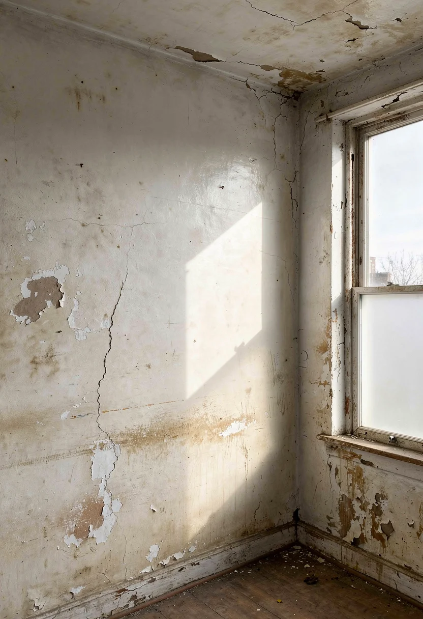 Modern small bathroom layout featuring ivory travertine mirror with oak floating shelves empty room