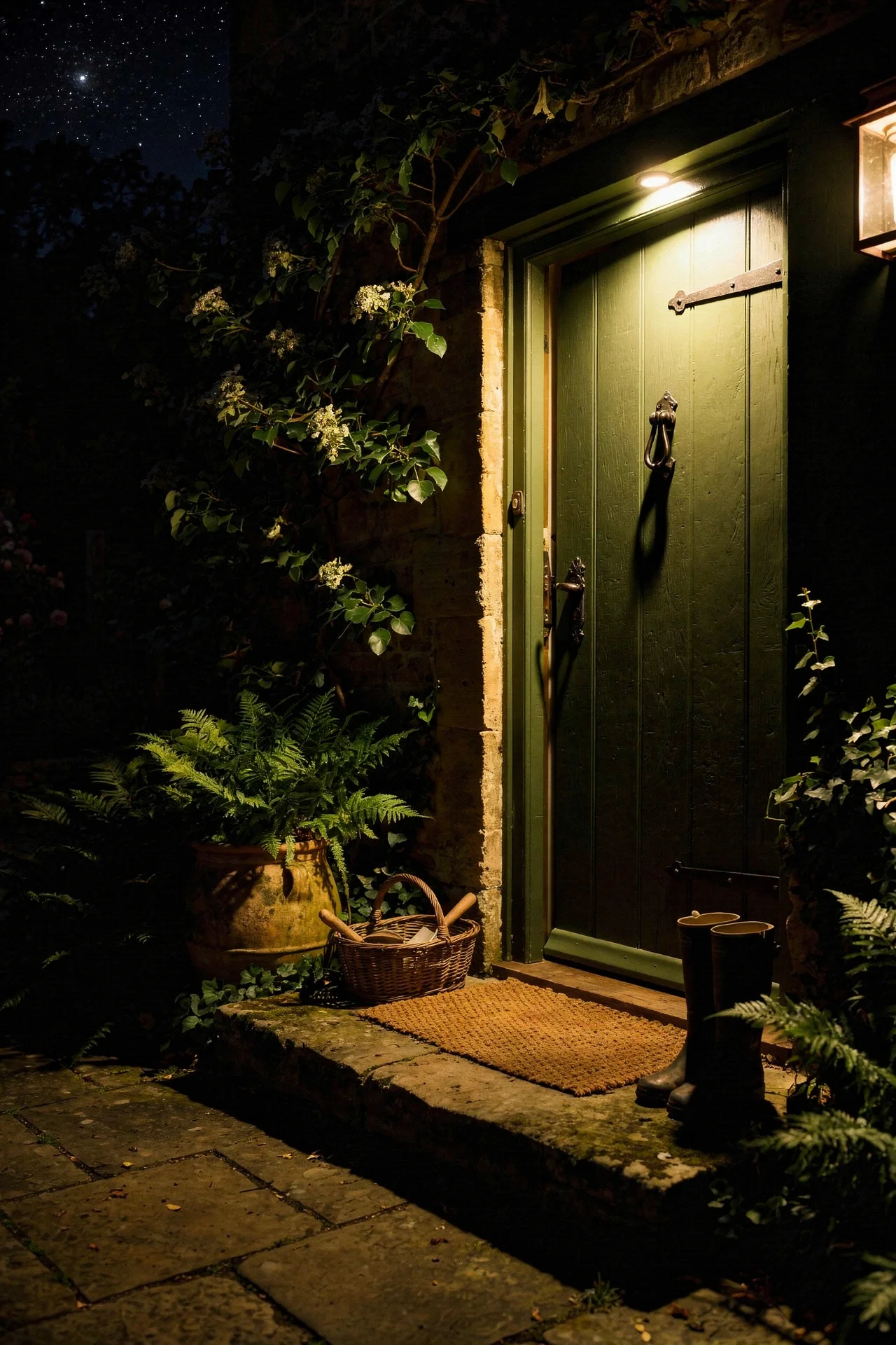 English Country House Exterior english country front door colour design scene evening mood