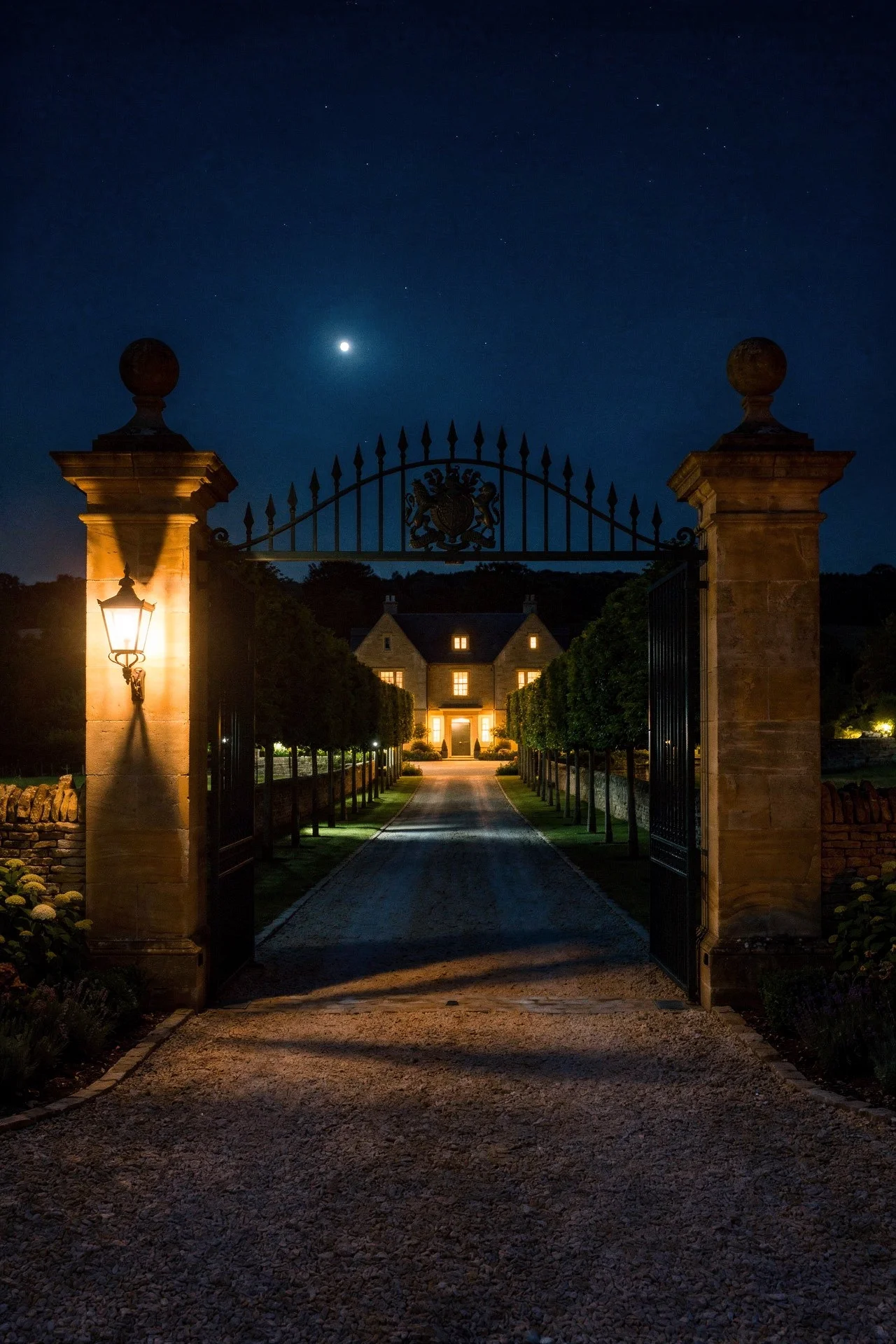 English Country House Exterior english country gravel drive design scene evening mood