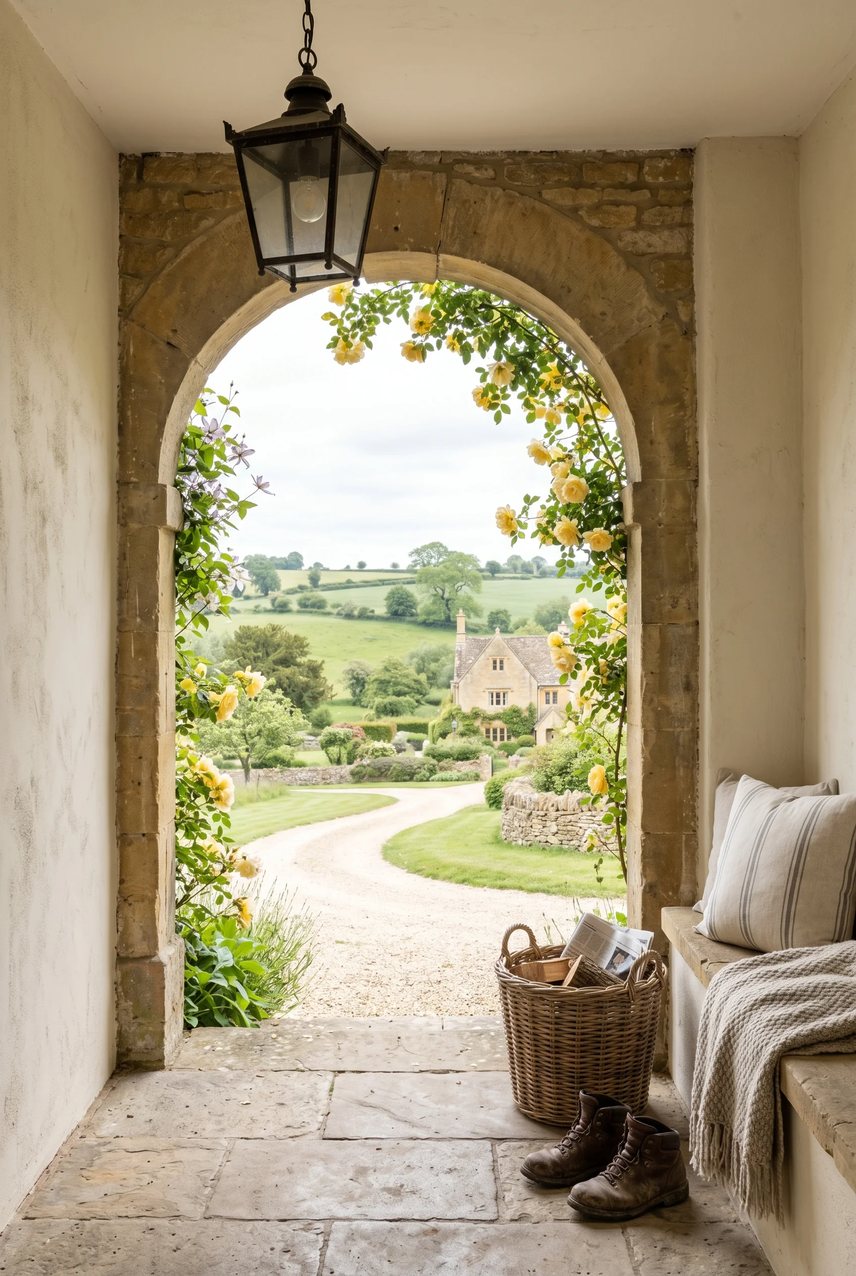 English Country House Exterior cotswolds stone roof pitch design scene