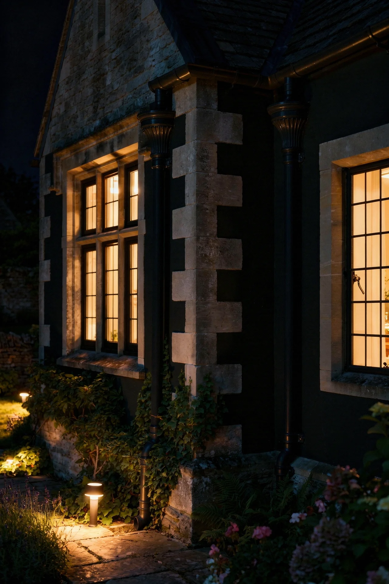 English Country House Exterior english country rainwater goods design scene evening mood