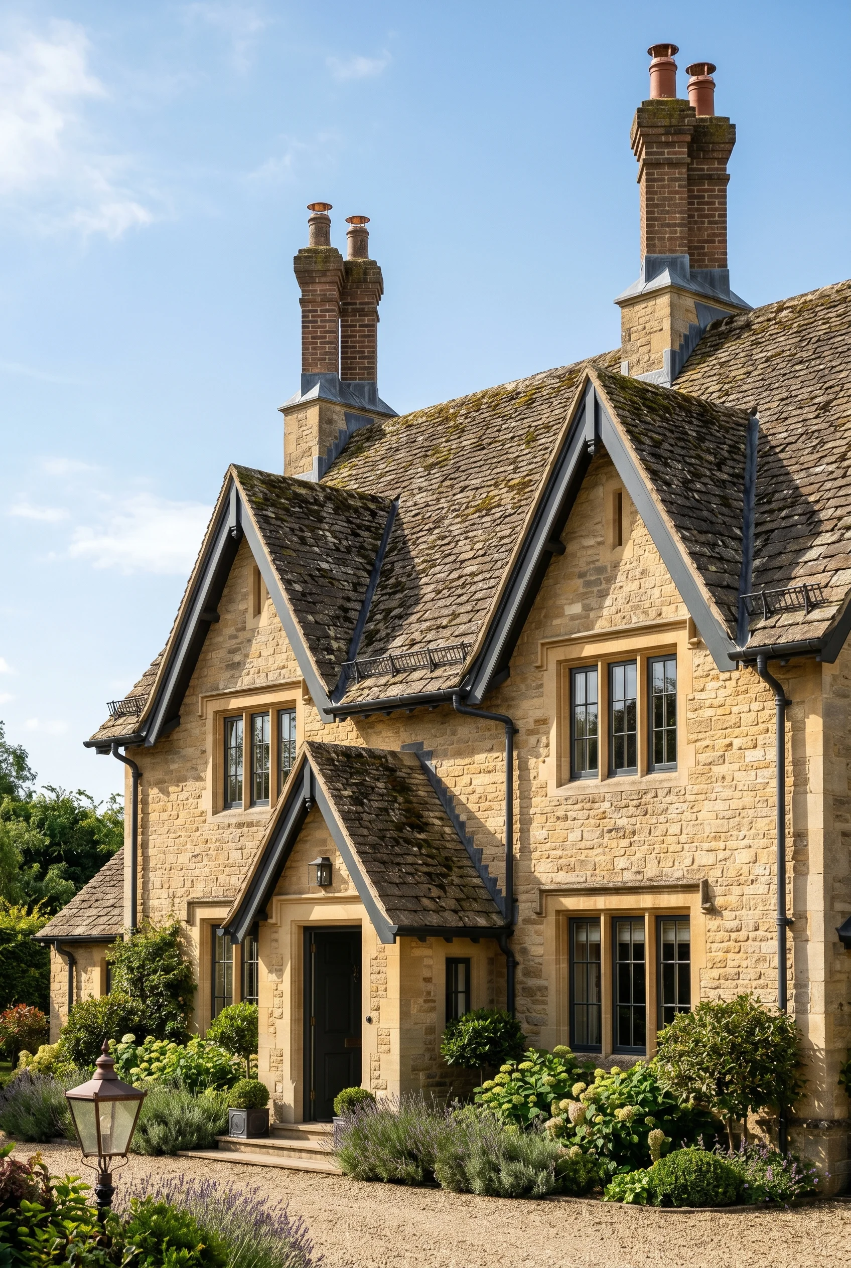English Country House Exterior cotswolds stone roof pitch design scene