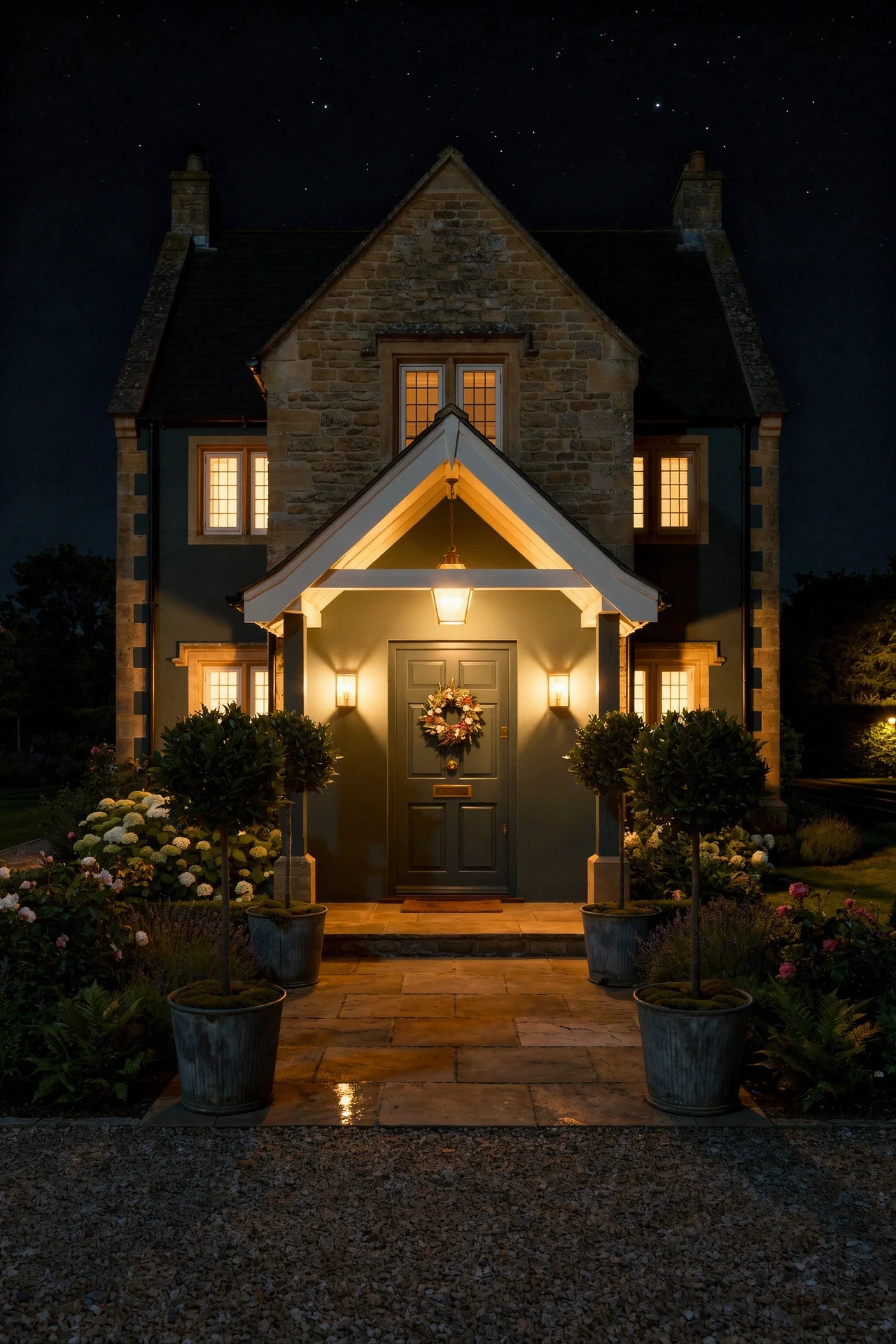 English Country House Exterior english country front door colour design scene evening mood