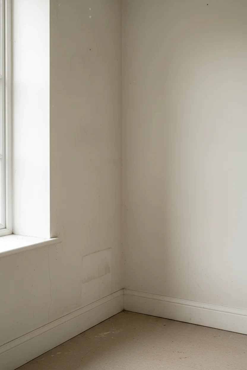 English country kitchen drawer detail with pale fern green cabinets and brass hexagon knob empty room