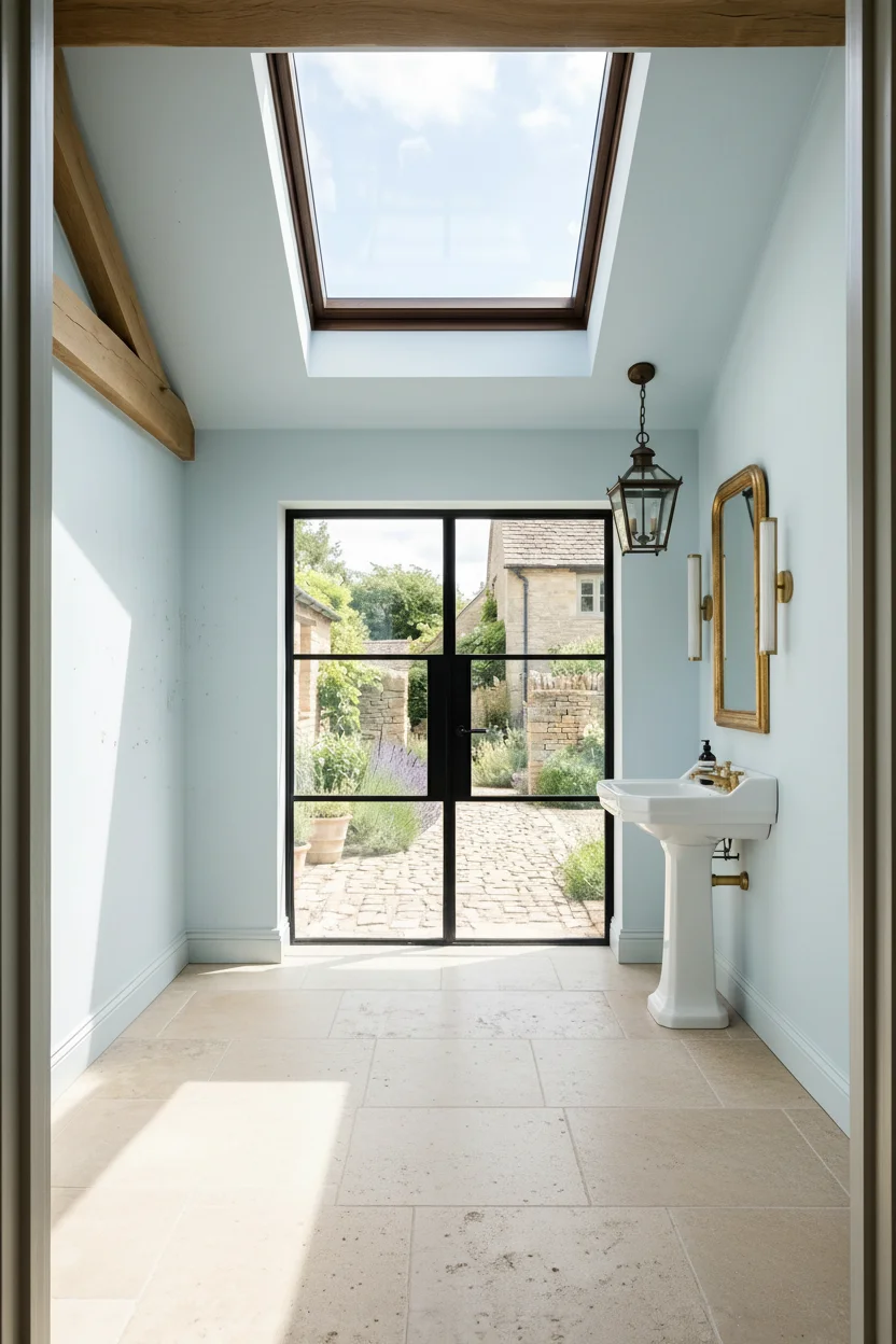 English Country Bathroom clawfoot tub material design scene empty room