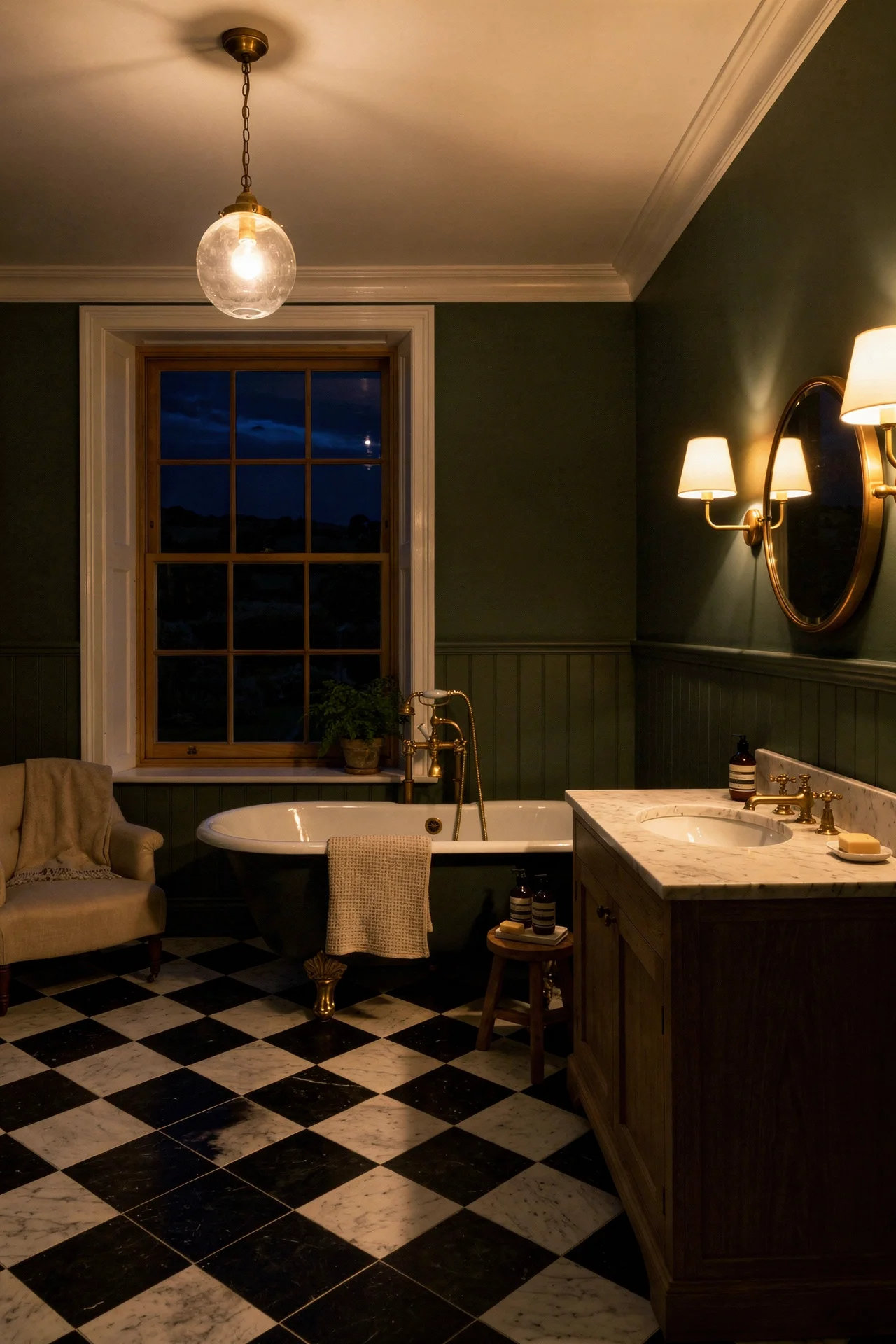 English Country Bathroom english country bathroom color palette design scene evening mood