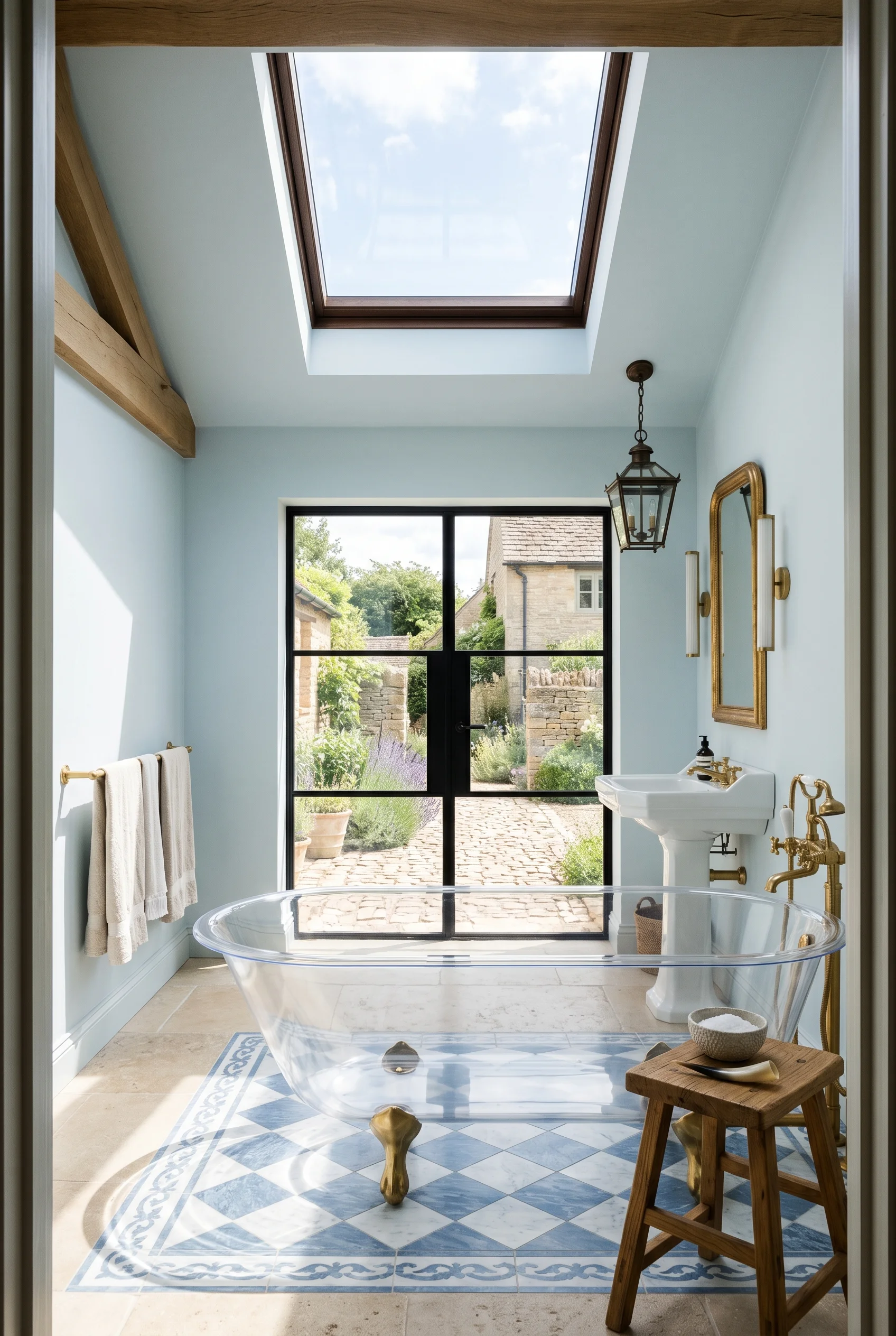 English Country Bathroom clawfoot tub material design scene