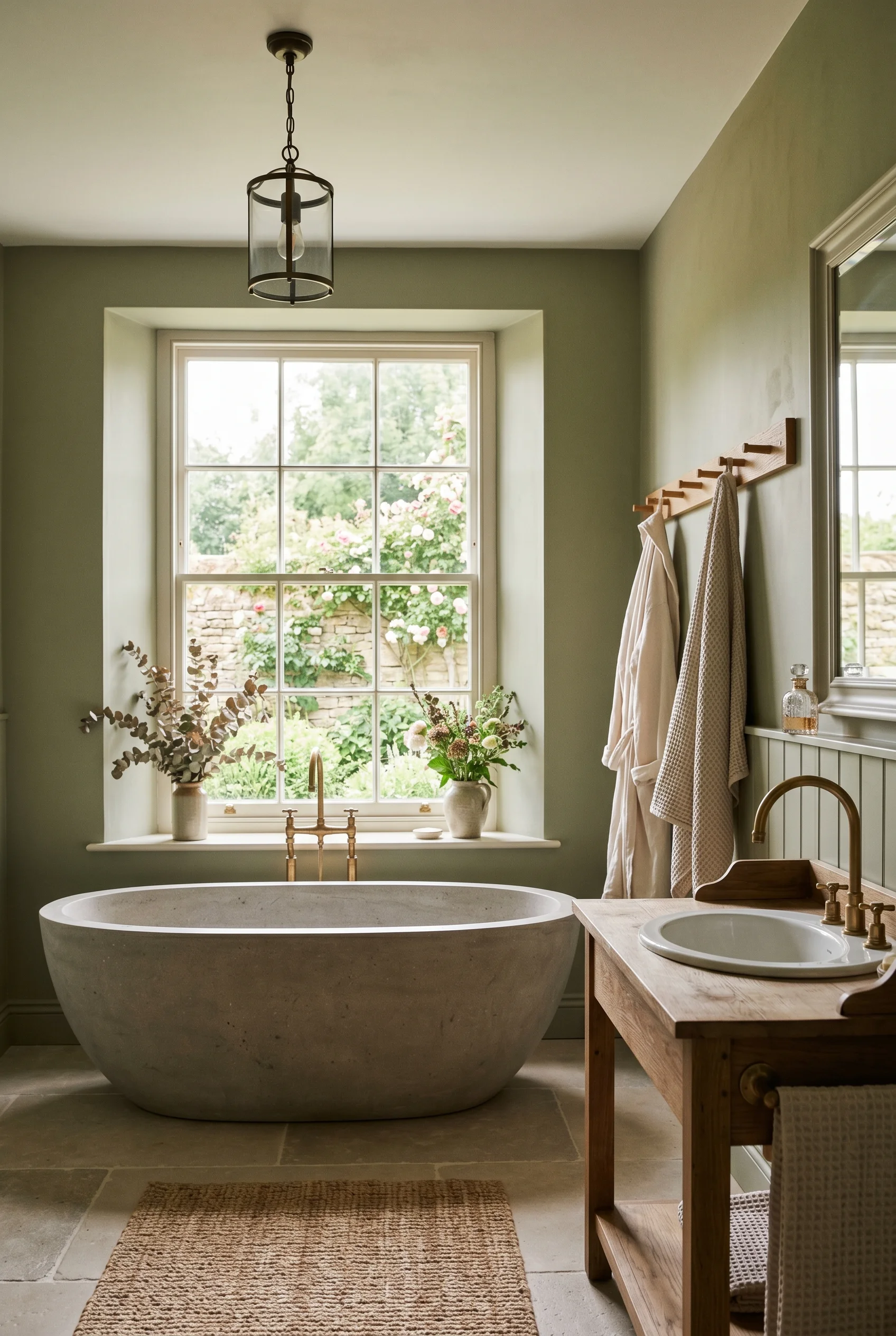 English Country Bathroom clawfoot tub material design scene
