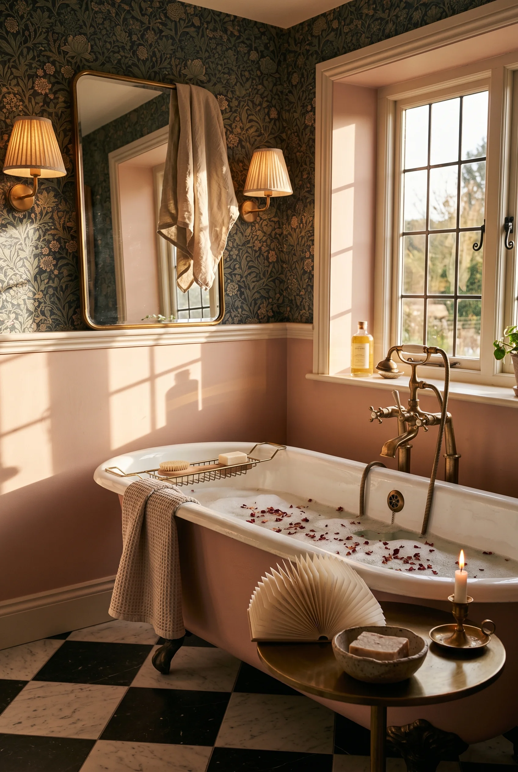 English Country Bathroom william morris wallpaper bathroom design scene