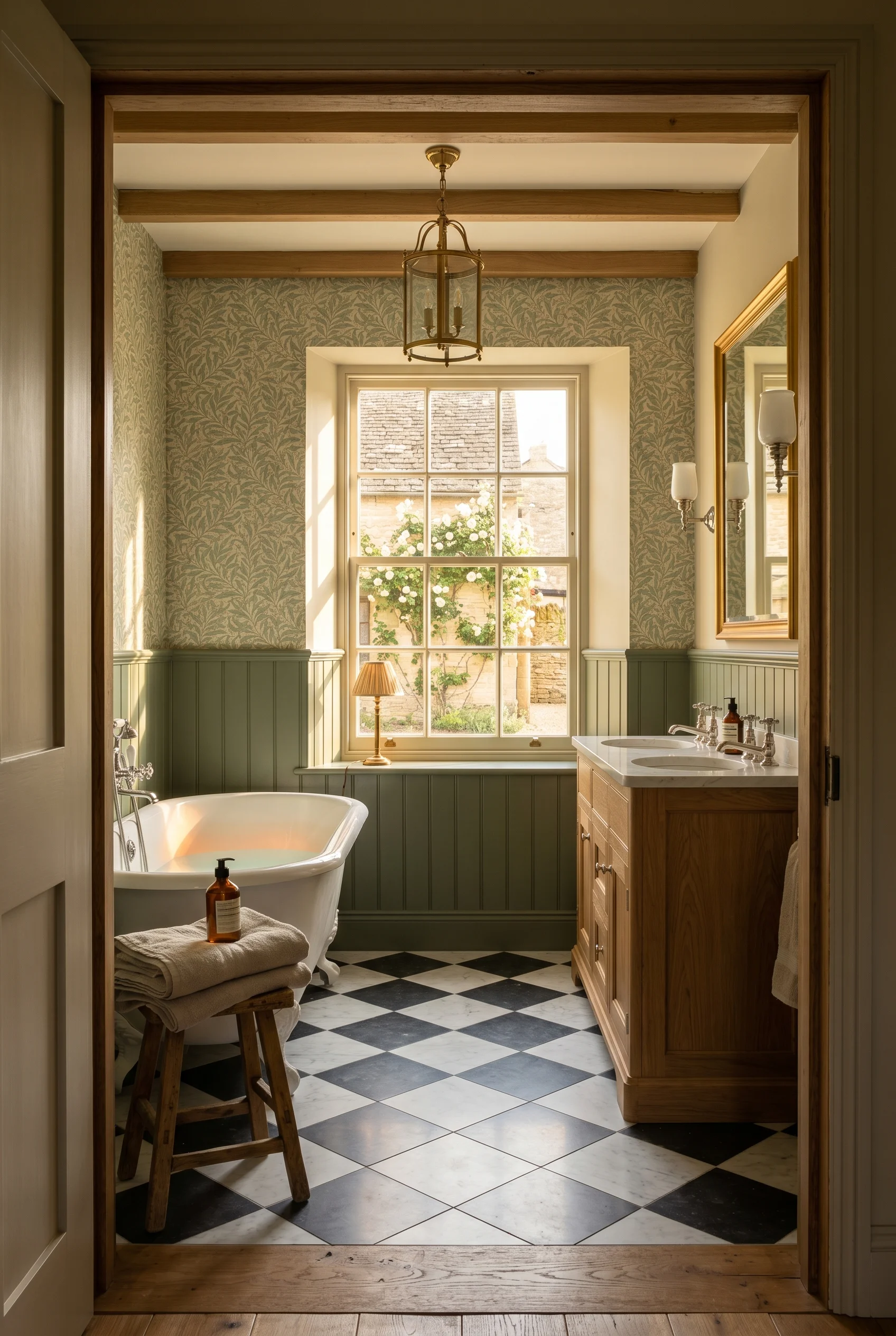 English Country Bathroom william morris wallpaper bathroom design scene