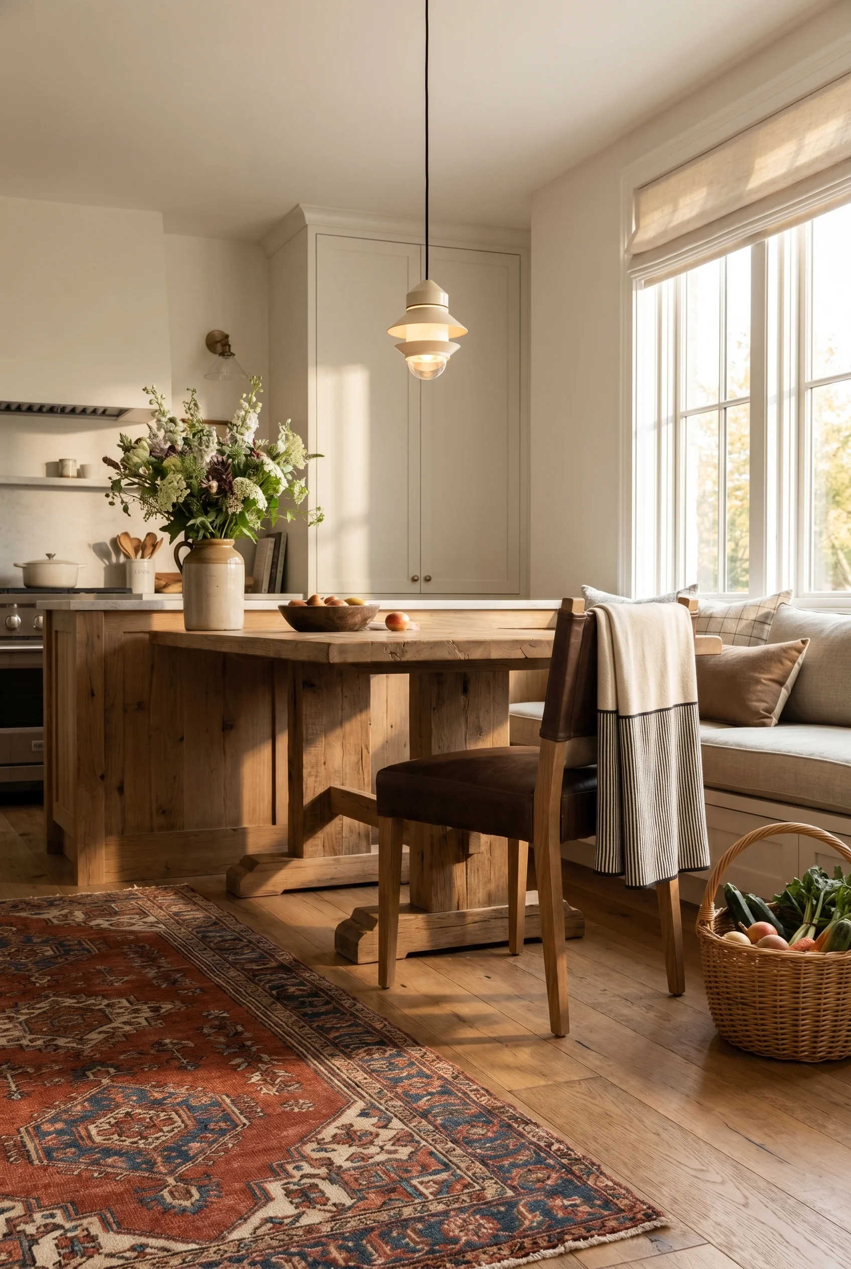 English Country Kitchen flagstone checkerboard kitchen floor design scene