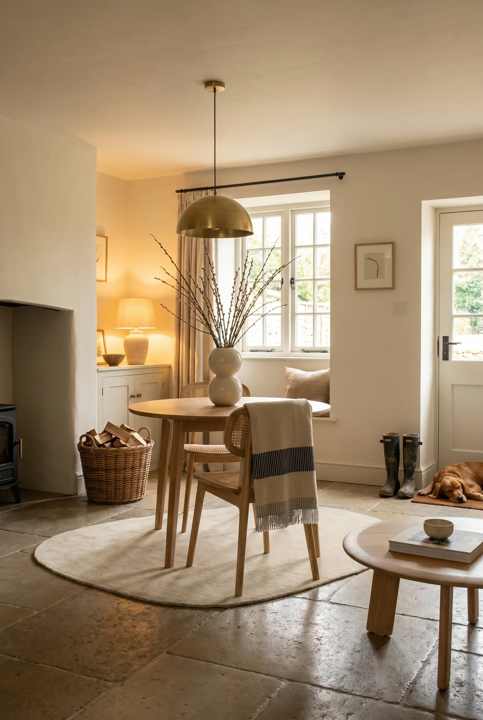 English Country Kitchen flagstone checkerboard kitchen floor design scene