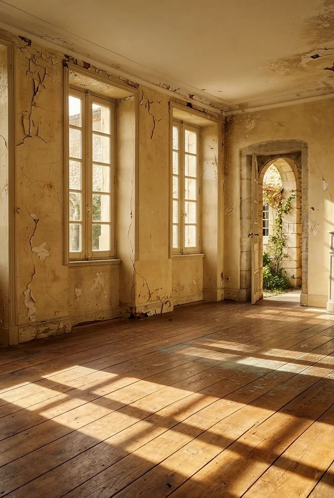 French Country Bedrooms featuring weathered mahogany carved bed with ivory silk comforter and wall sconces empty room