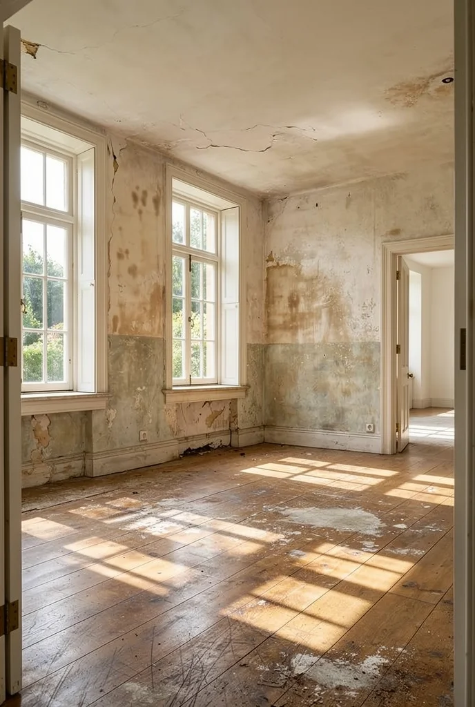 French Country Bedrooms featuring ivory upholstered bed with carved oak frame and six arm chandelier empty room