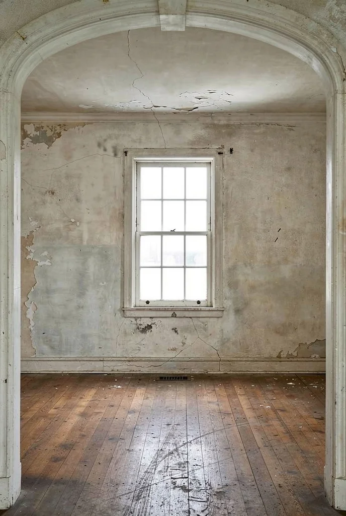 French Country Bedrooms featuring ivory upholstered bed with sateen sheets and grain sack pillow empty room