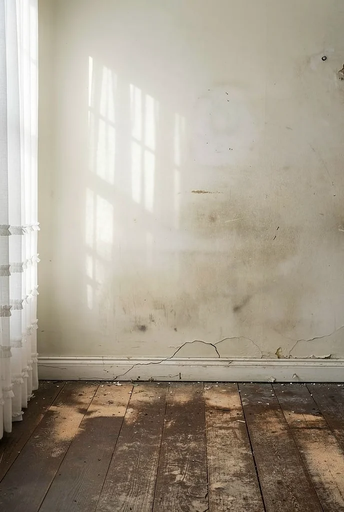 French Country Bedrooms featuring tan upholstered bed with driftwood nightstand and sage green throw empty room