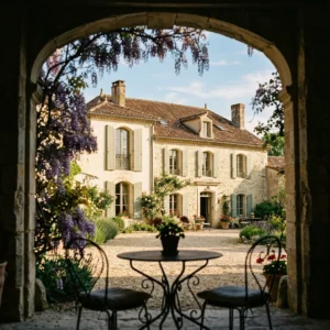 French Country Exterior design featuring warm natural materials and layered textures