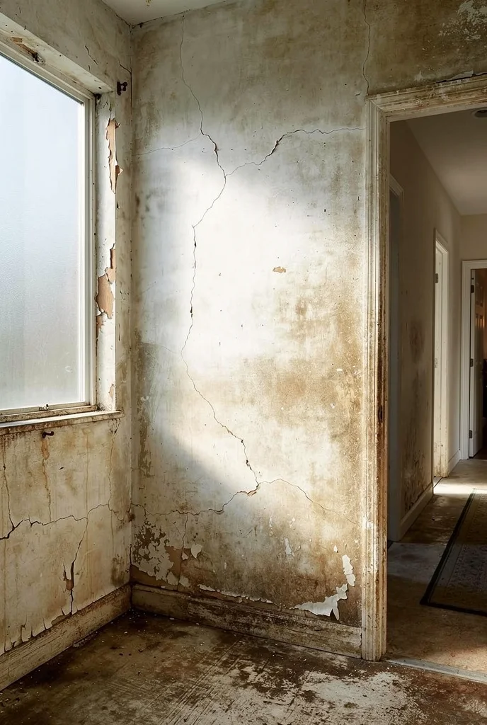 Mid Century Modern Bathroom featuring wall-mounted walnut vanity with white ceramic basin with round brass-framed wall mirror empty room