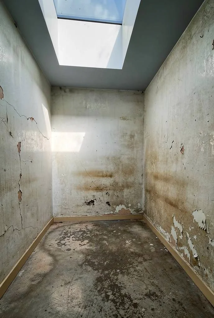 Mid Century Modern Bathroom featuring long 3-globe linear glass vanity light with marble disc wall light accent fixture empty room