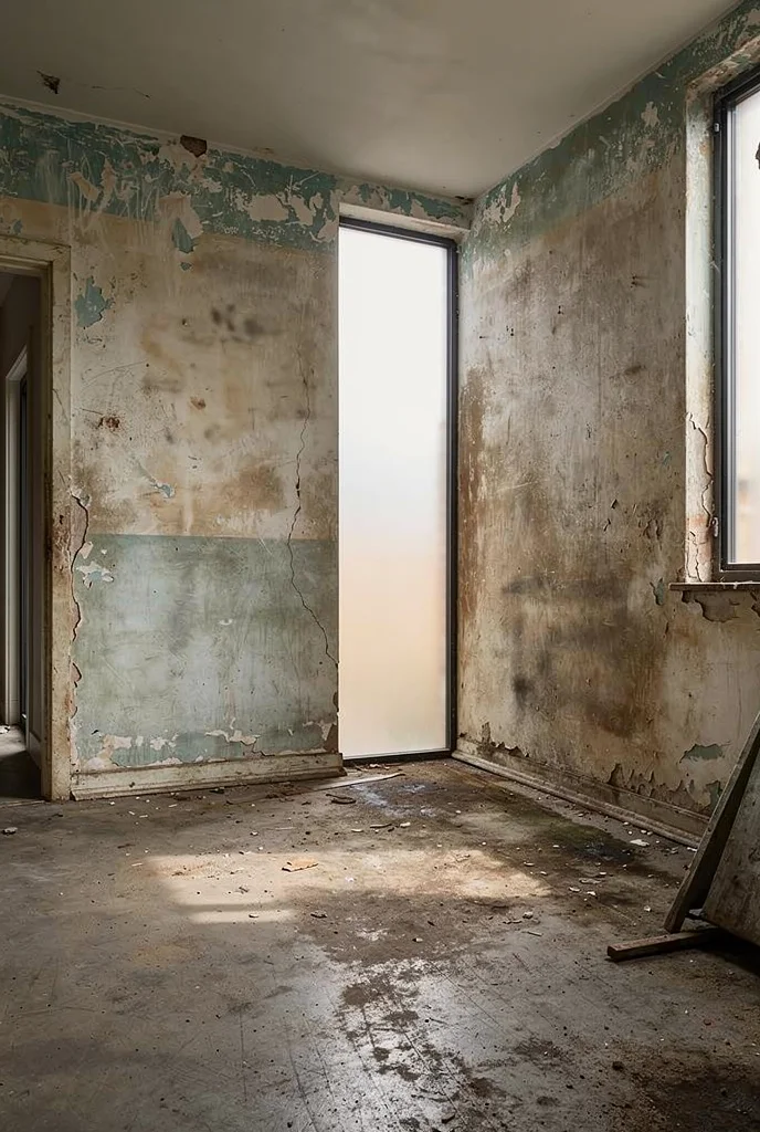 Mid Century Modern Bathroom featuring handmade wood bathroom vanity shelf with open storage with black and gold brass wall sconce casting empty room