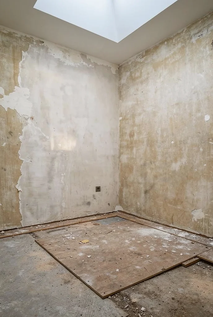 Mid Century Modern Bathroom featuring 3-light sputnik brass mid century vanity sconce with gold round Samar wall mirror empty room