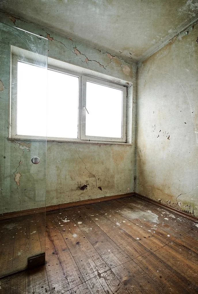 Mid Century Modern Bathroom featuring 3-light candelabra brass mid century vanity sconce with polished brass Nimbus round wall mirror empty room