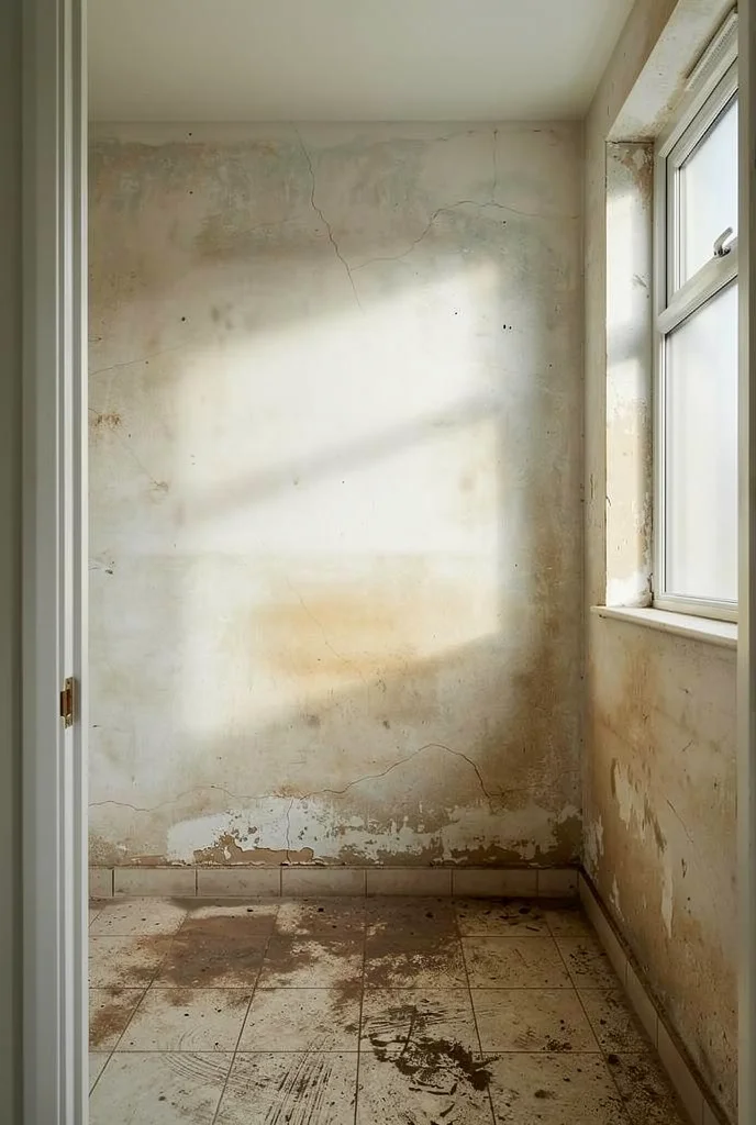 Mid Century Modern Bathroom featuring 35-inch wall-mounted walnut vanity with ceramic sink with mid century asymmetric German brass orig empty room
