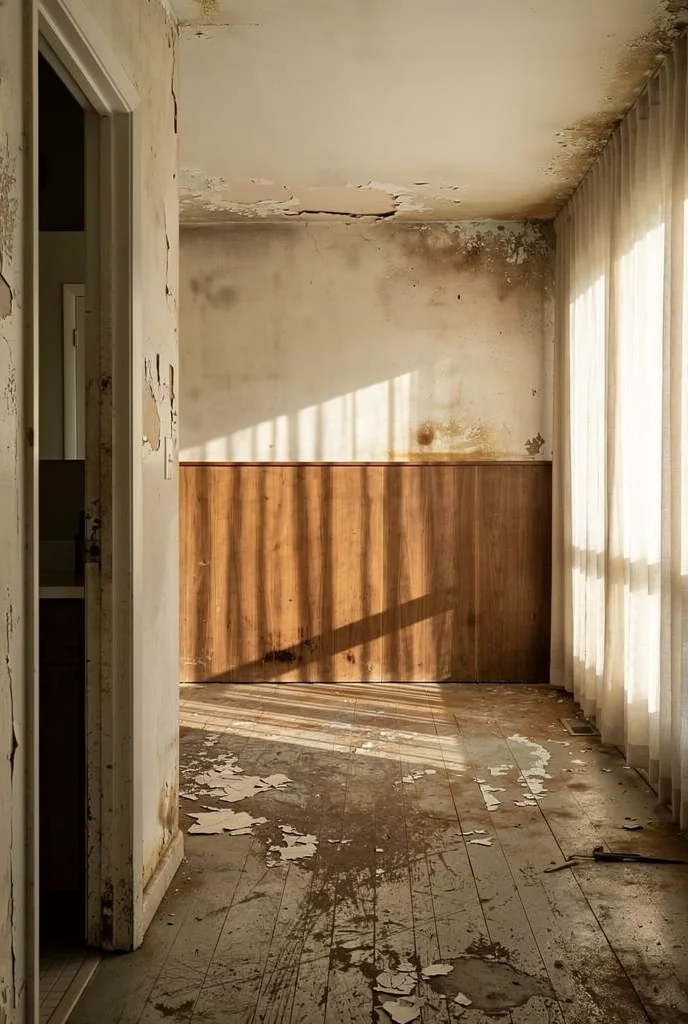 Mid Century Modern Bedroom wood accent wall featuring Wild Walnut Platform Bed With Floating Night Stands empty room