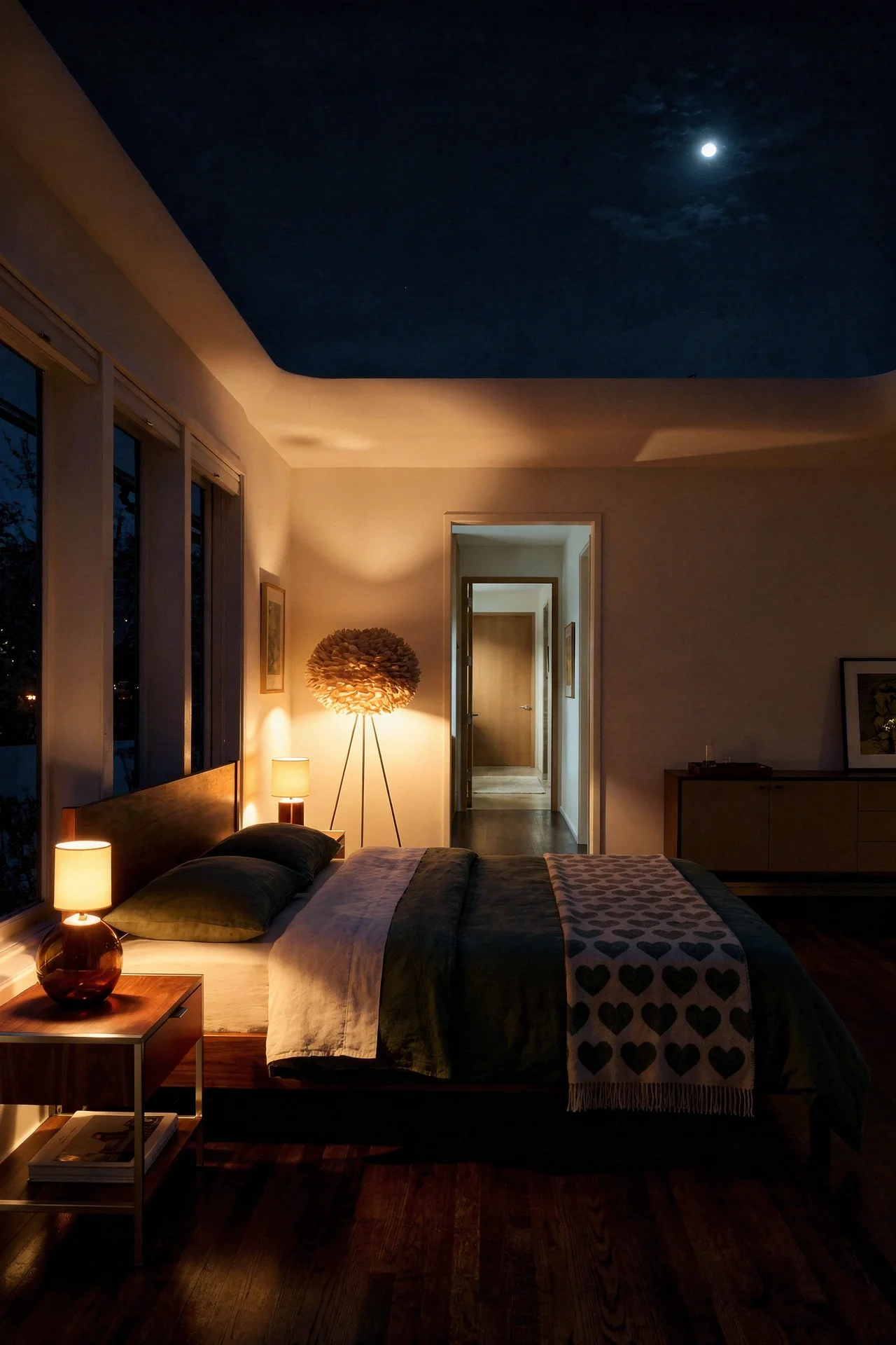 Mid Century Modern Bedroom dark wood bedroom featuring Hooker Furniture Driftwood Panel Bed in Brown, Size King evening mood