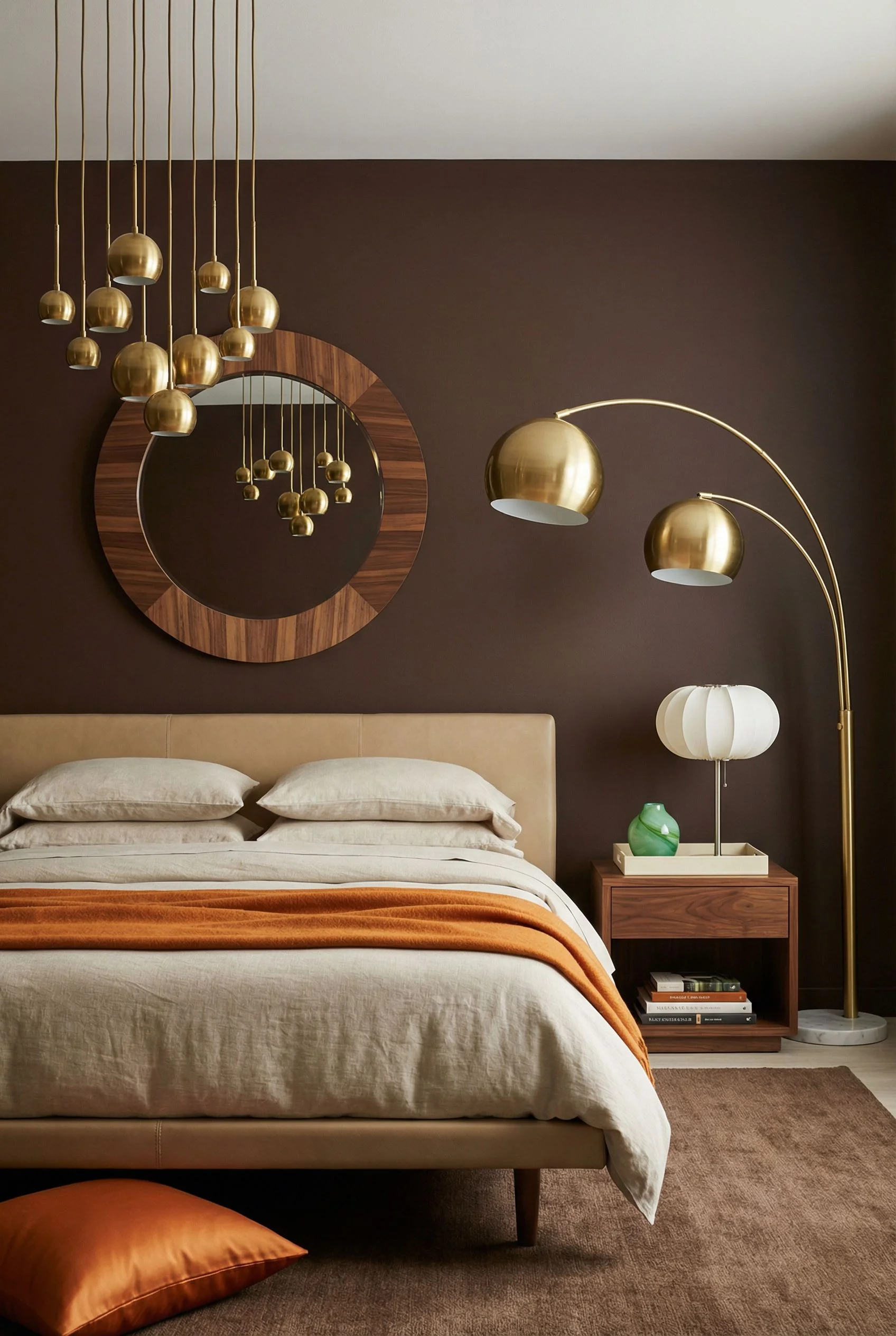 Mid Century Modern Bedroom bedroom lighting featuring Hooker Furniture Driftwood Panel Bed in Tan, Size California
