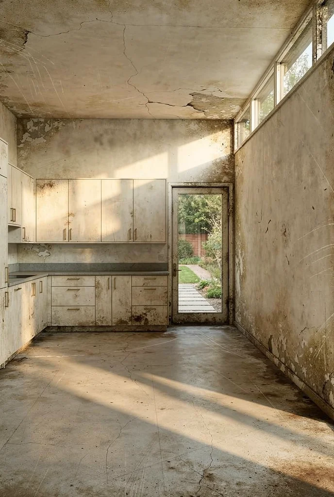 Mid century modern kitchen featuring lycvki walnut wood stationary kitchen island with pottery barn vira counter stool walnut empty room
