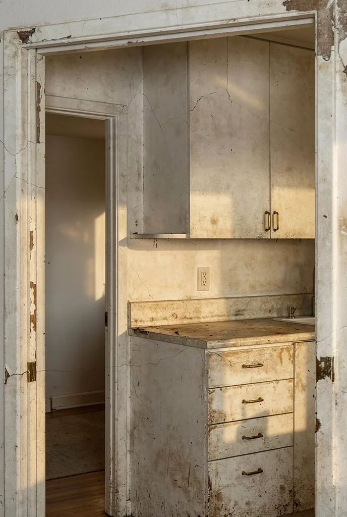 Mid century modern kitchen featuring MCM accent additions transforming white kitchen with green lamp empty room