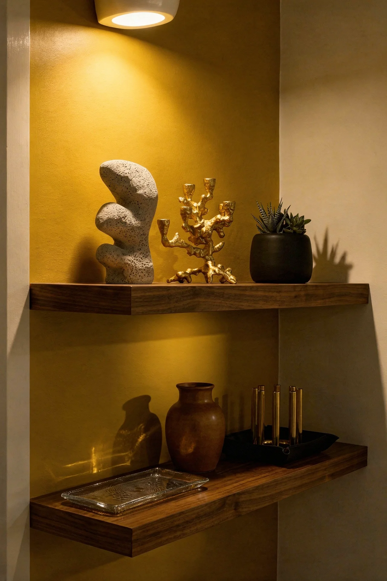 Mid century modern kitchen featuring ferm living yara vase grey small with polspotten apple tree candle holder gold evening mood