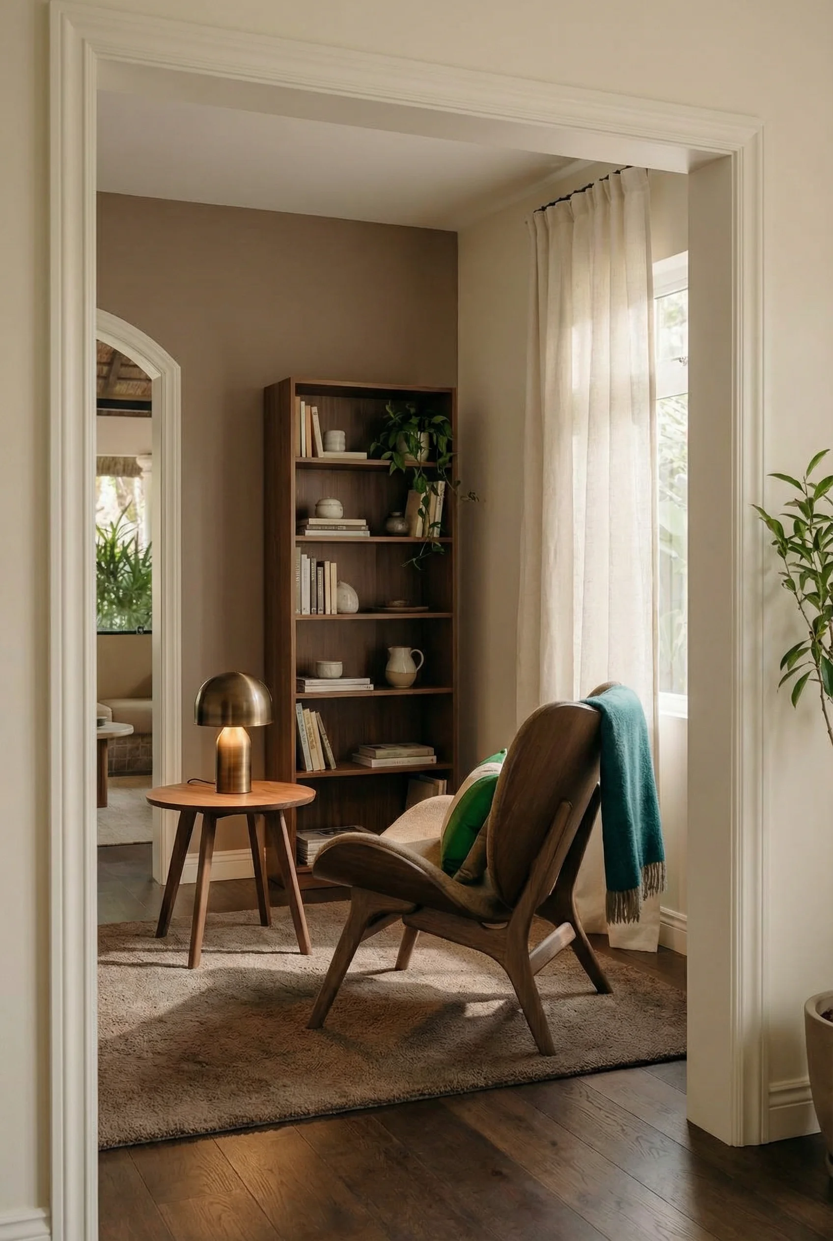 Mid Century Modern Living Room featuring UMAGE A Conversation Piece Lounge Chair with Ferm Living Forma Wool Rug