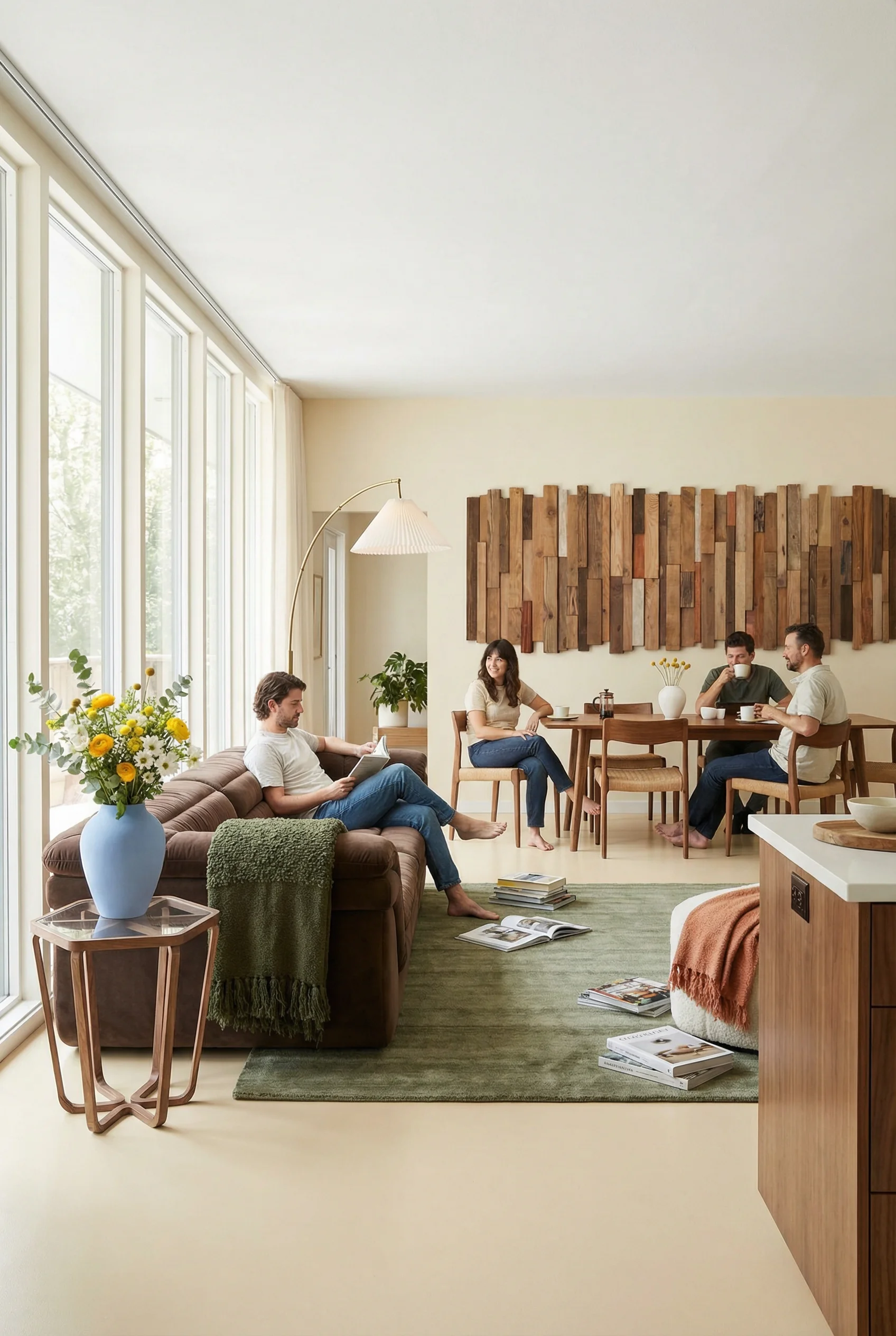 Mid Century Modern Living Room featuring Sunpan Bello Sofa with Exquisite Rugs Sanctuary Area Rug