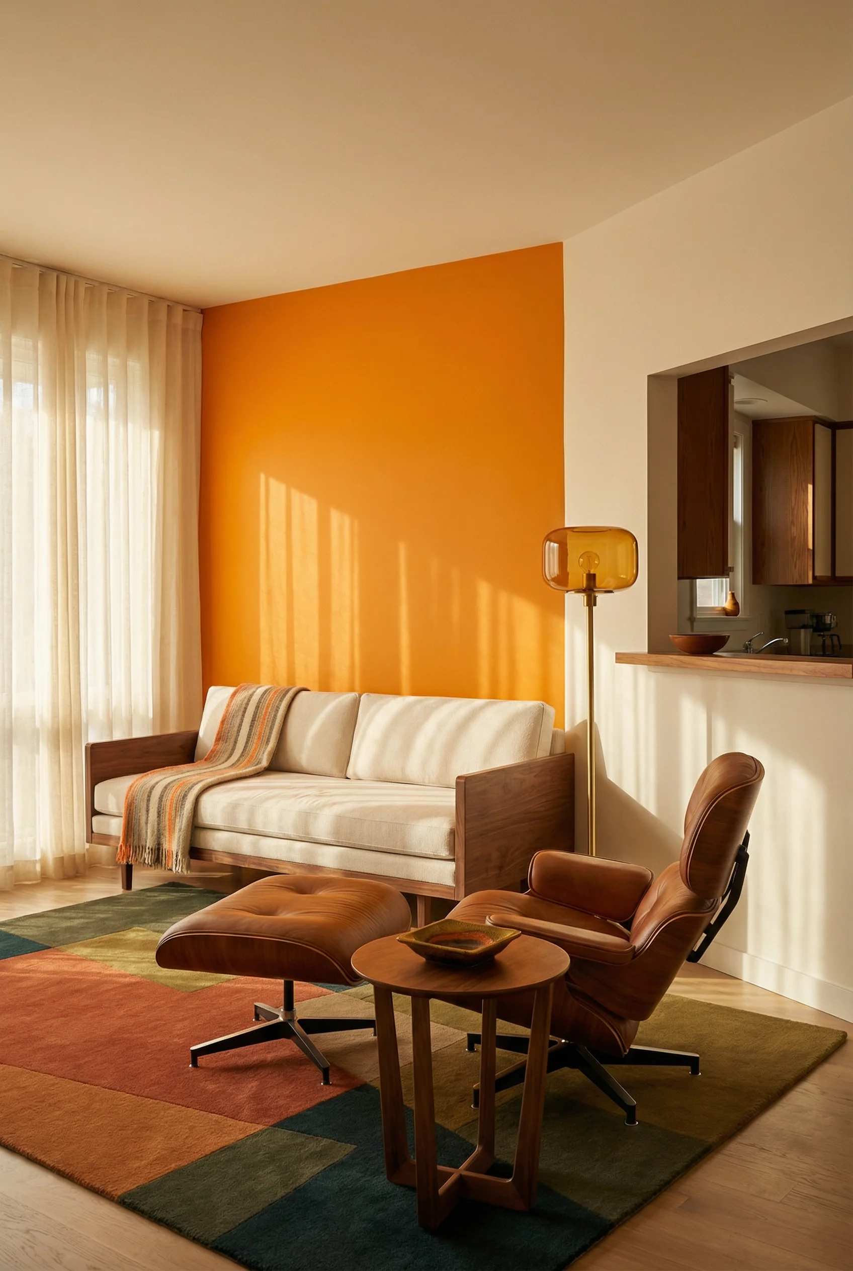 Mid Century Modern Living Room featuring Innovation Living Newilla Wide Arms Sofa Bed with Chandra Bense 3014 Patterned Wool Area Rug