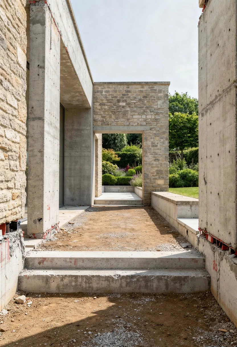 Modern house with stone accent featuring gray wall light with black bowl planter on limestone facade empty room