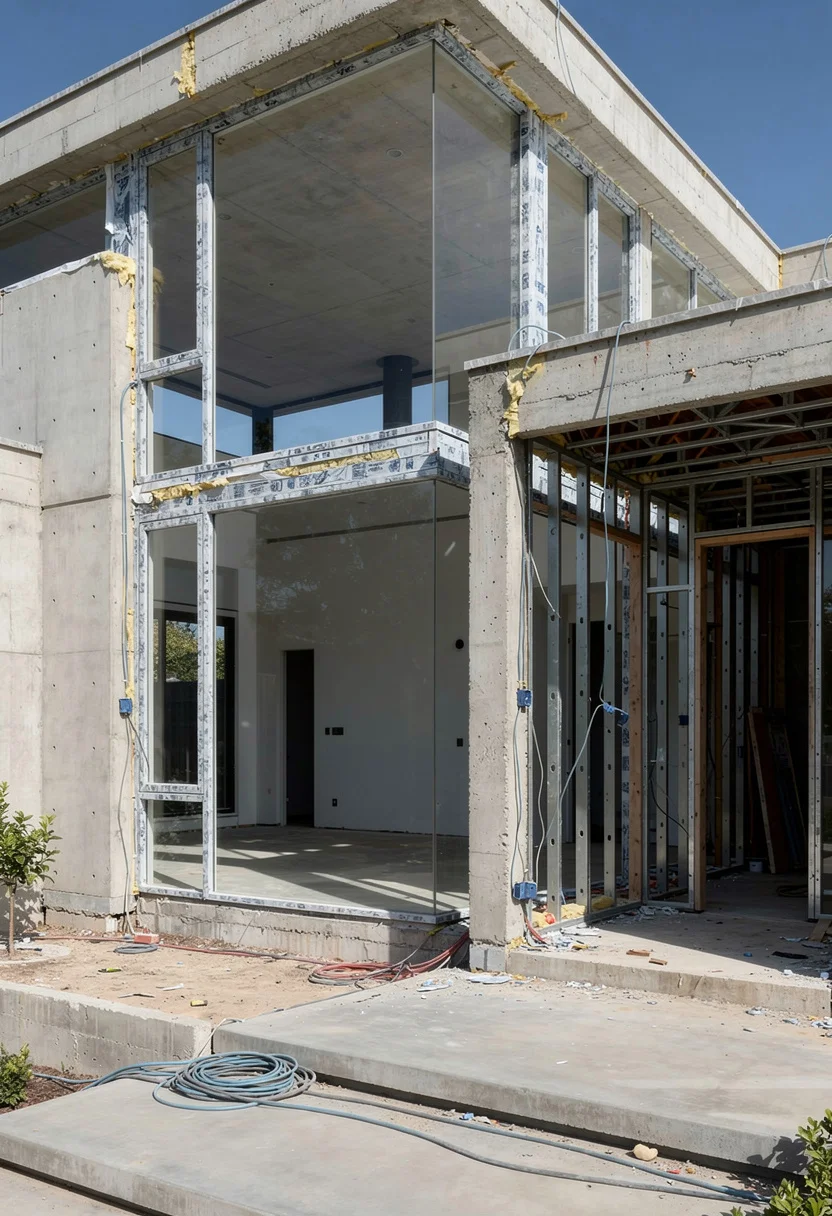 Window styles for homes exterior modern featuring black wall sconce with white planter on floor-to-ceiling glass empty room