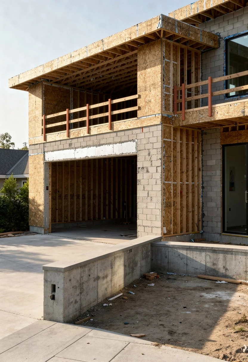Exterior lights on house modern featuring black vertical wall light with black cornice LED sconce on clean-lined facade empty room