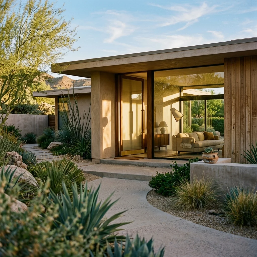 Modern Exterior design featuring quiet sophistication with organic warmth
