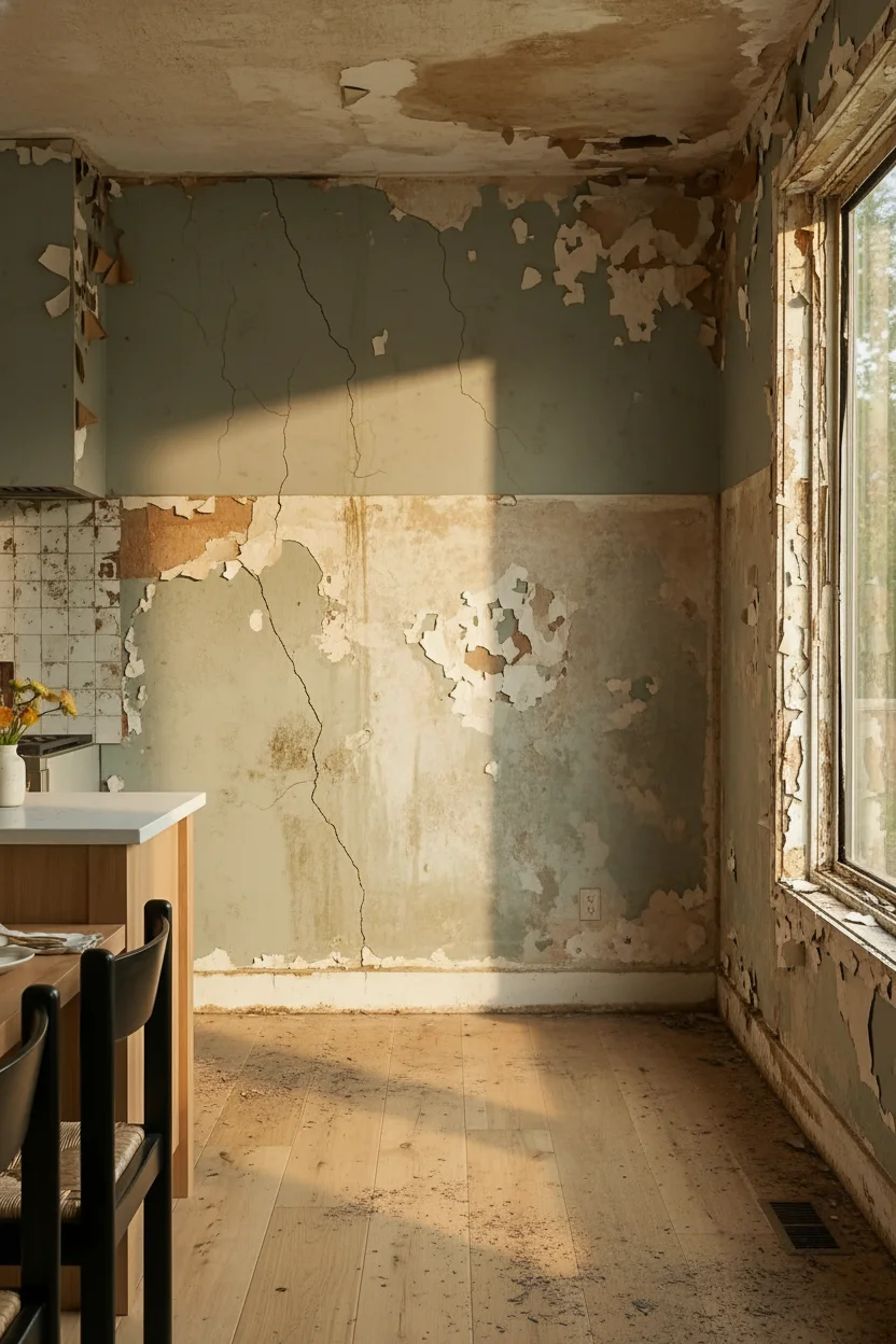 Modern kitchen coffee station featuring silver aluminum counter stool with gold blown glass pendant empty room