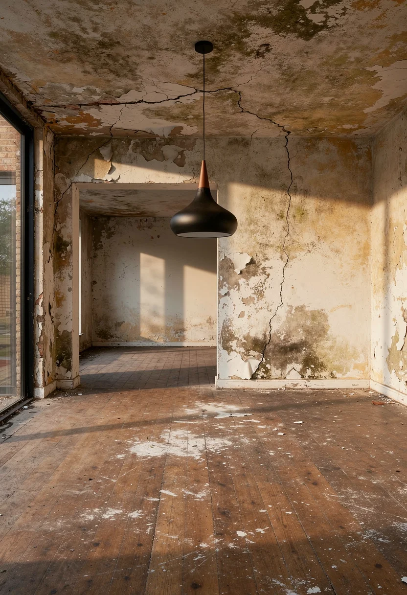 Modern kitchen earthy colors featuring black oak pendant over navy island with warm oak cabinets empty room