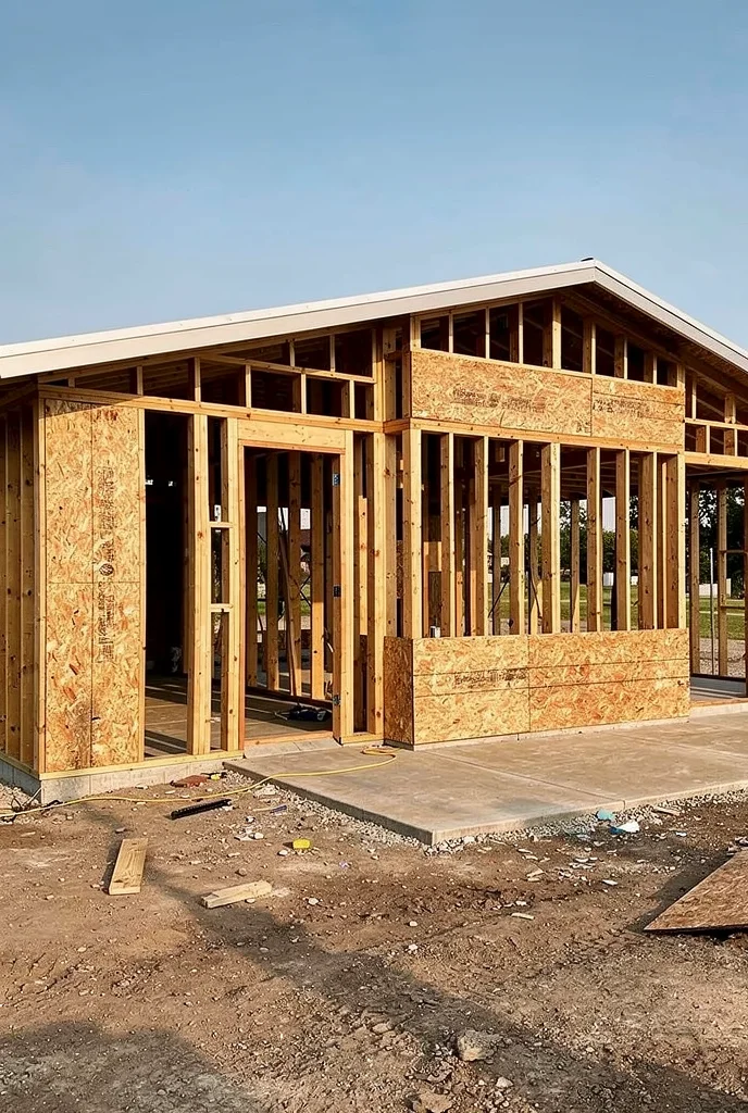 Mid century modern house exterior featuring brass wall sconce with black resin planter and butterfly roofline empty room