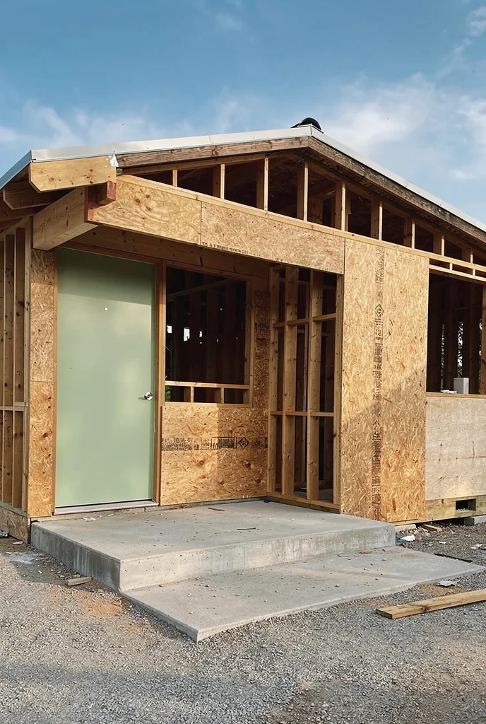 Mid century modern house exterior featuring walnut bronze wall sconce with white ceramic planter and green door empty room