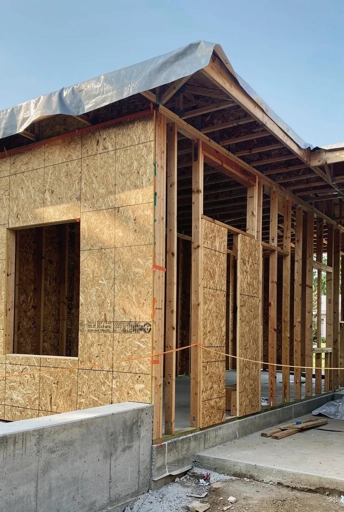 Mid century modern cladding detail featuring composite panel with aluminum reveal light and walnut chair empty room