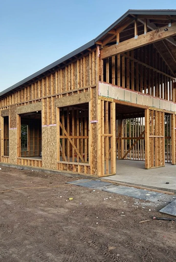 Mid century modern cedar facade featuring LED wall light with string lights and copper address sign empty room