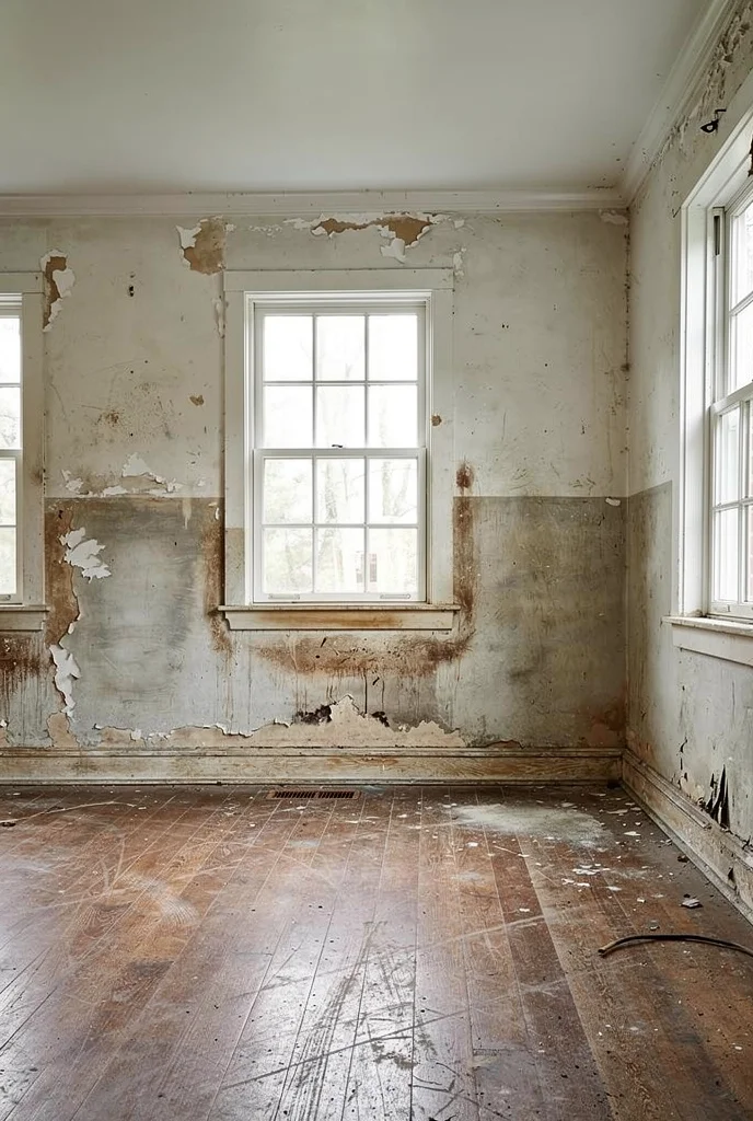 French country cottage living room featuring ivory linen slipcovered sofa with carved bergere armchair and reclaimed coffee table empty room