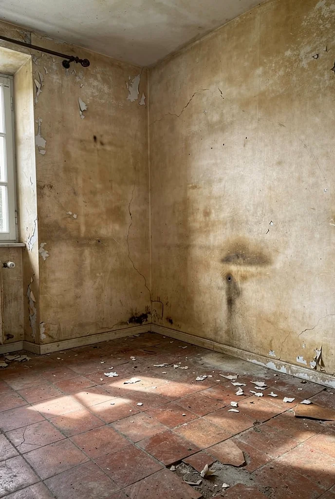 French country bathroom before renovation empty room