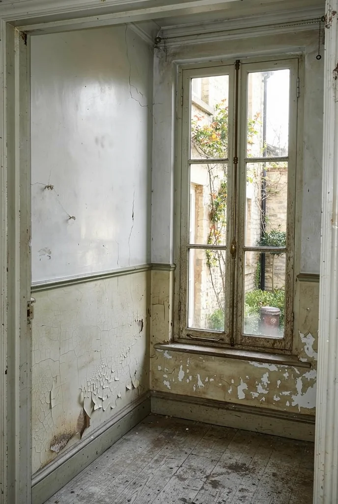 French country bathroom before renovation empty room