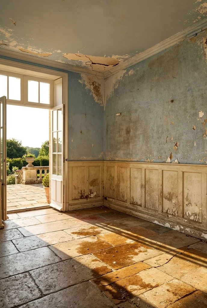 French country bathroom before renovation empty room